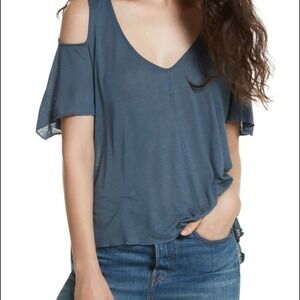 Free People Slate Blue Bitter Sweet Cold Shoulder Top (T1)